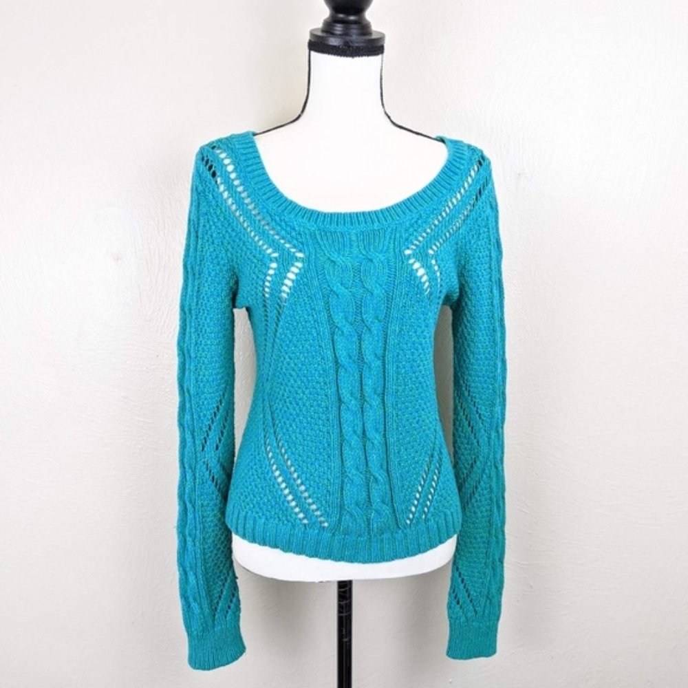 AEO Open Cable Knit Aquamarine Sweater Sz M